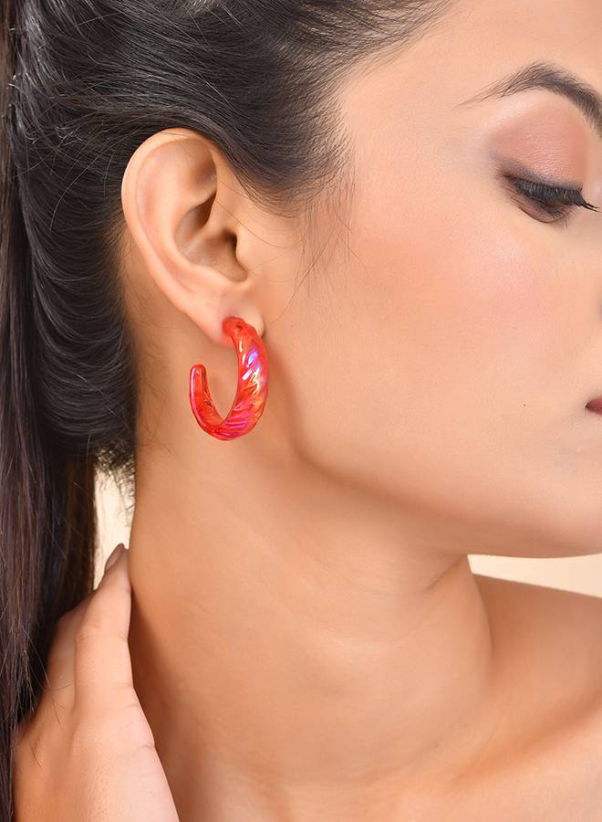 Resin Red Vibrant Hoop Earrings : 8905124526028