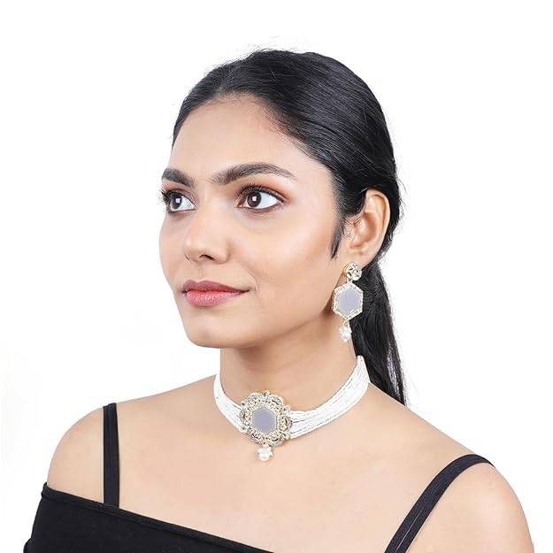 Estele Gold Plated Ravishing Designer Gehena Necklace Set With White Pearls For Women : PJ-025-IGMCNKER