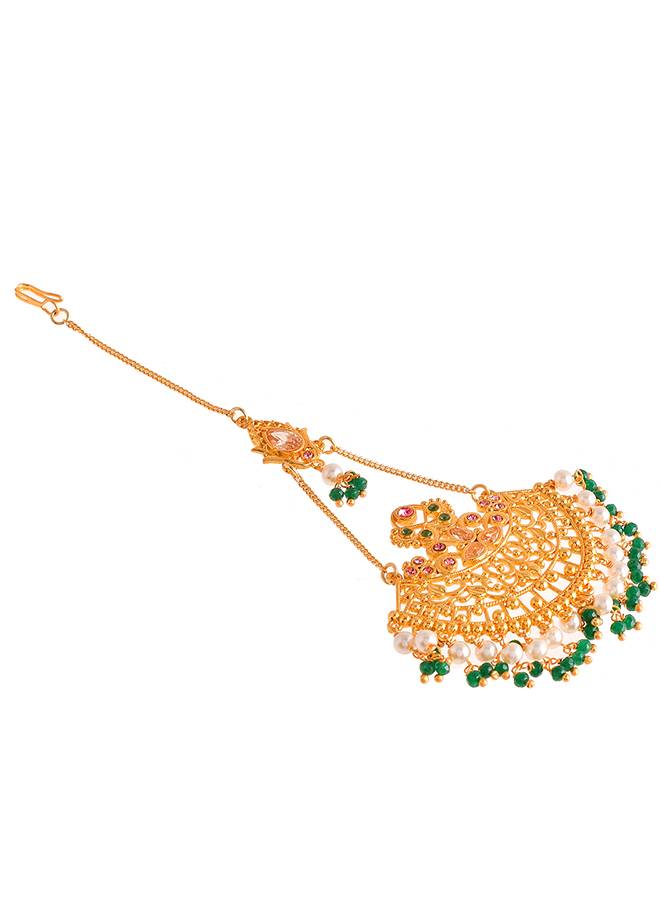 Abharan Ethnic White Pearls Maang Tika : 8905124493870