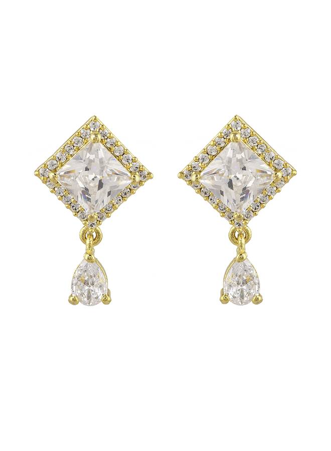 Sparkling Elegance Teardrop And Rectangle Cut Zircons Brass Gold Plated Earrings : 8905124472233