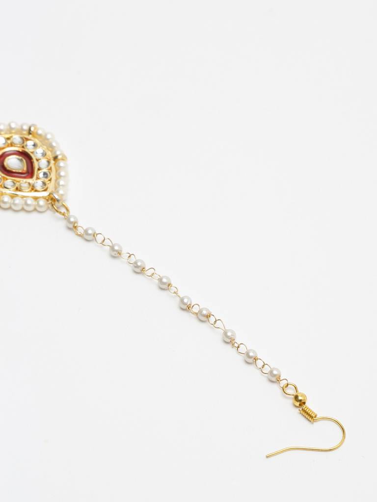 White & Red Enameled Faux Kundan Maang Tikka : A404-84
