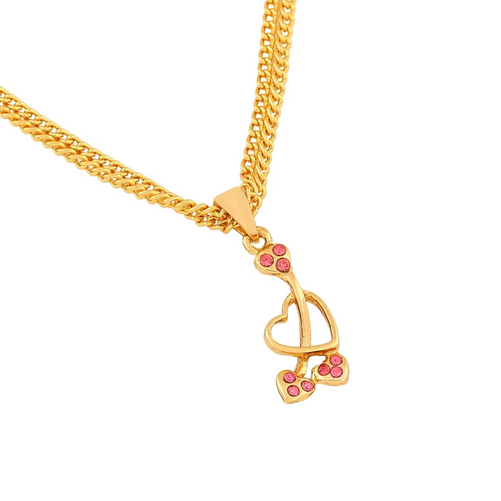 Estele Gold Plated Heart-Shaped Charm Pendant With Pink Austrian Crystals For Girl & Women : 383PENDANT