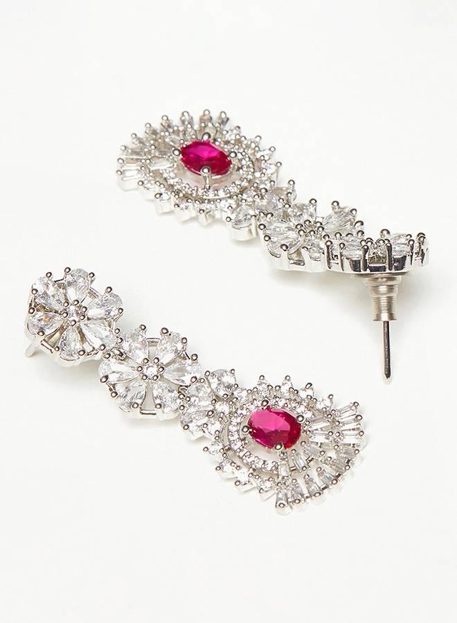 Cz Elegance Red And White Gems Necklace Set : 8905124459203