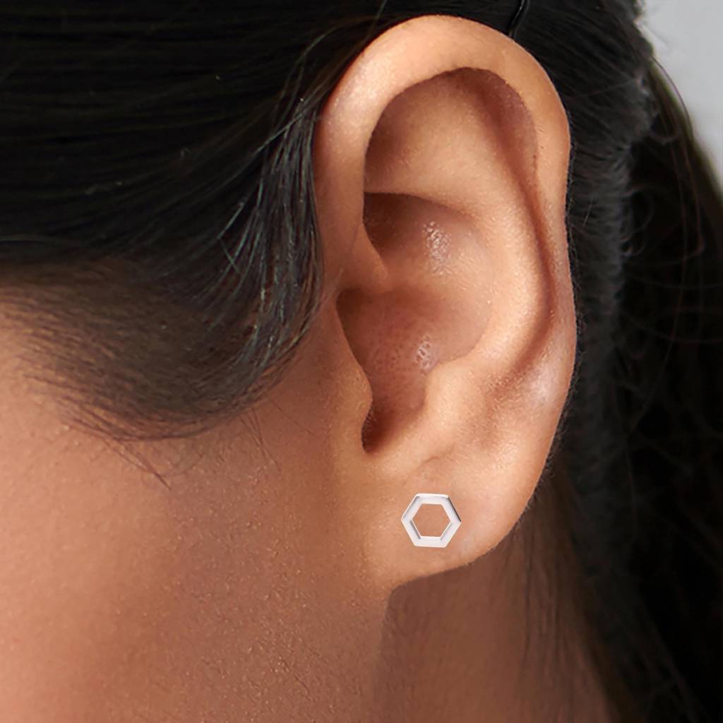 925 Silver Hexagon Open Shape Stud Earrings Â Modern Geometric Unisex Jewelry : SE_000638