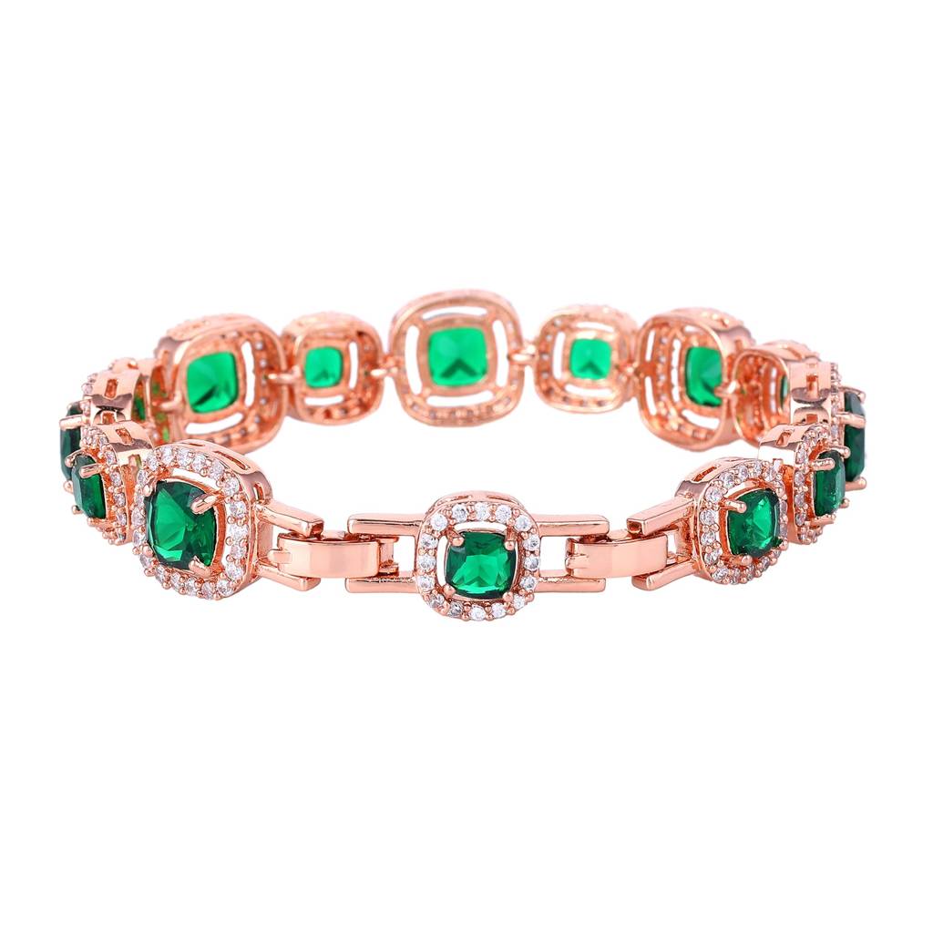 Estele Rosegold Plated Stylish Charm Bracelet With Green American Diamonds: Lightweight & Modern Design For Wo : AD-066-RGGNBR