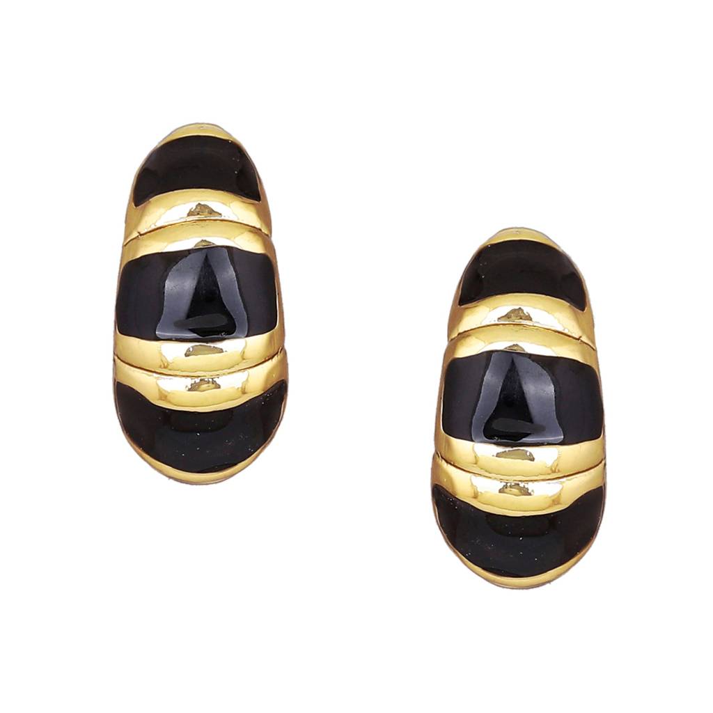 Estele Gold Plated Fancy & Trendy Black Enamel Huggie Earrings For Girls & Women : 671727ER