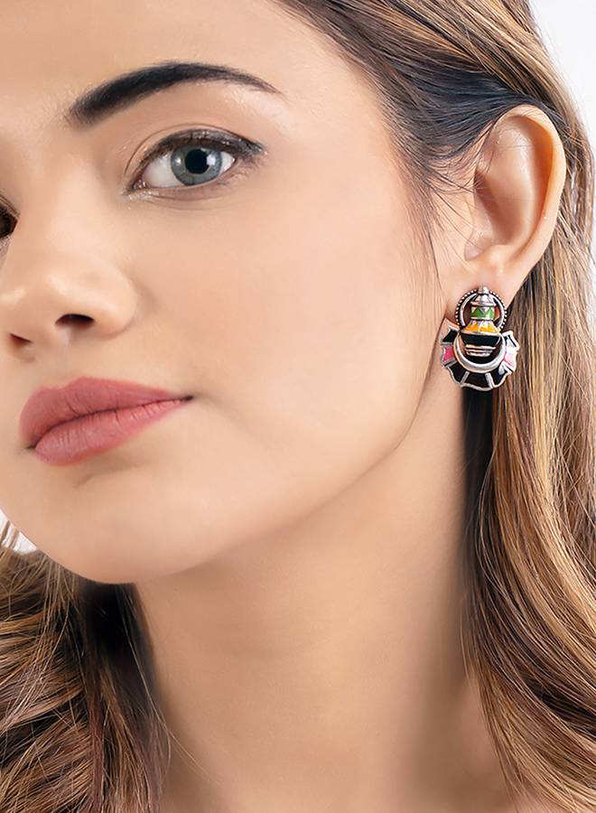 Kalbelia Enameled Chandbali Earrings : 8905124131215