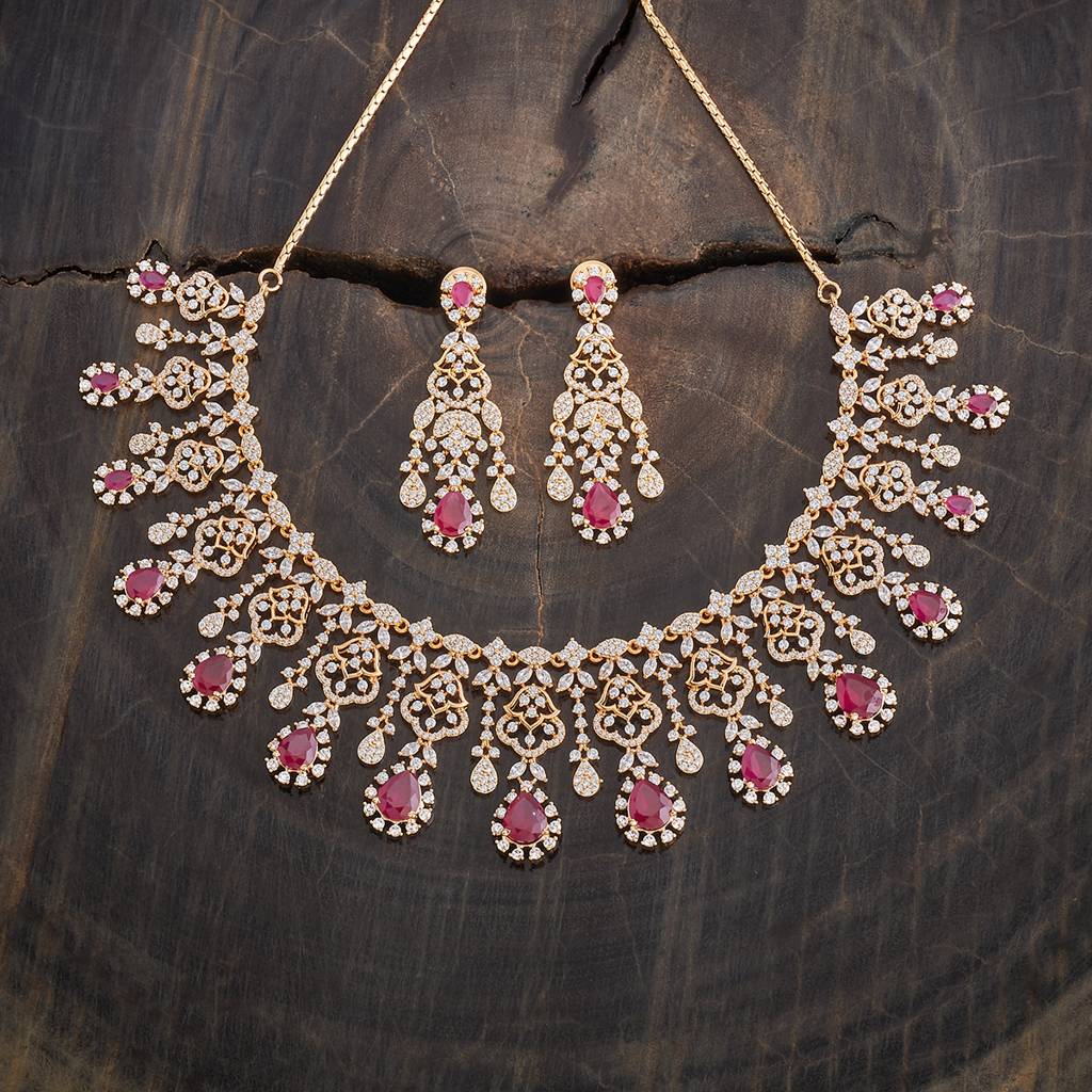 Kushal'S Fashion Jewellery Gold-Plated Ruby & Cubic Zirconia Studded Jewellery Set-178629 : 427694