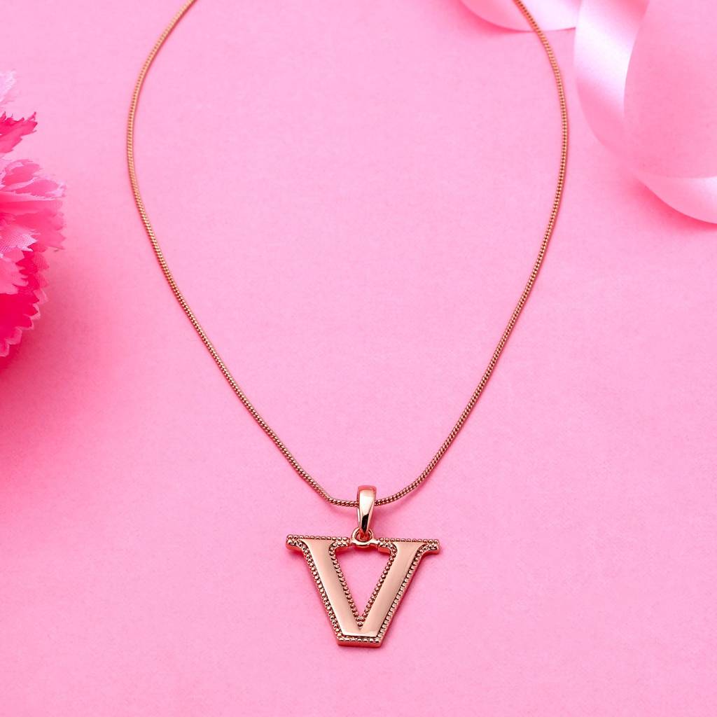 Estele Rosegold Plated V Letter Charm Pendant For Women : 1009-VPENDANT