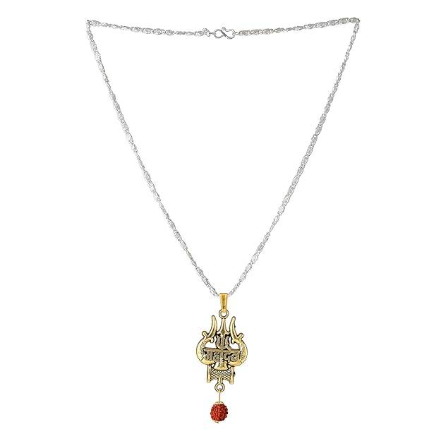 Fashion Jewelry Mahadev Damru Pendant For Men'S: Gold & Rhodium Plated Divine "Mahadev Bholenath Trishul  : OSAK006-2TNPENDANT