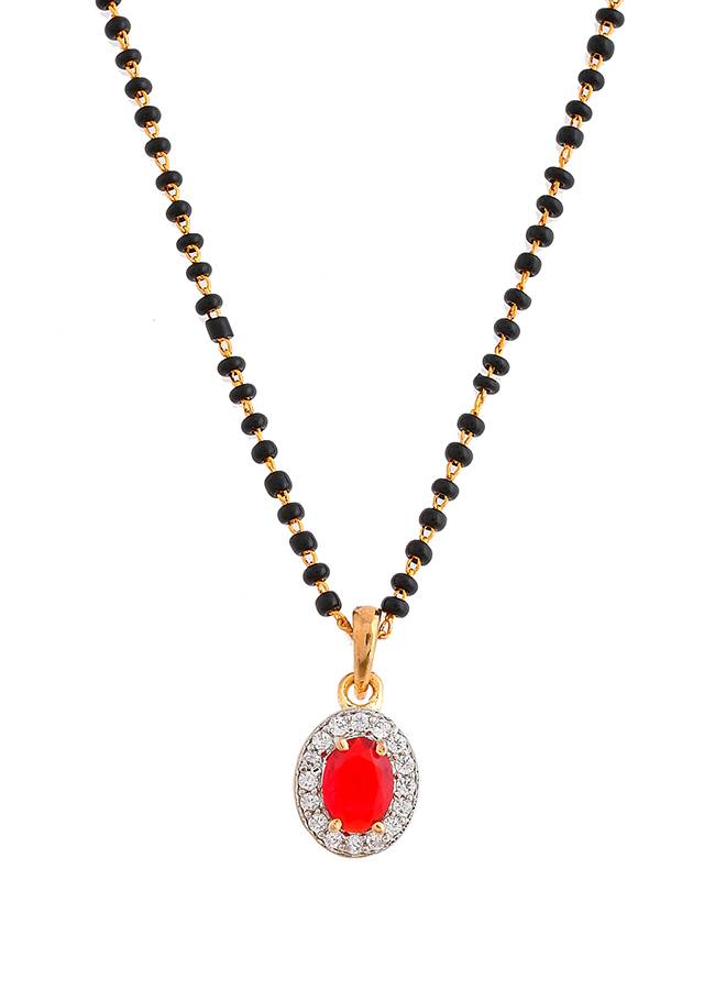 Sparkling Essential Red Cz Studded Oval Gold Plated Mangalsutra Set : 8905124495188