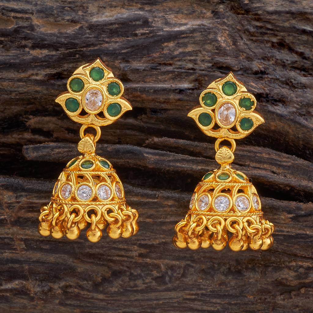 Kushal'S Fashion Jewellery Green Gold-Plated Ethnic 92.5 Pure Silver Temple Jhumkas-177406 : 425432