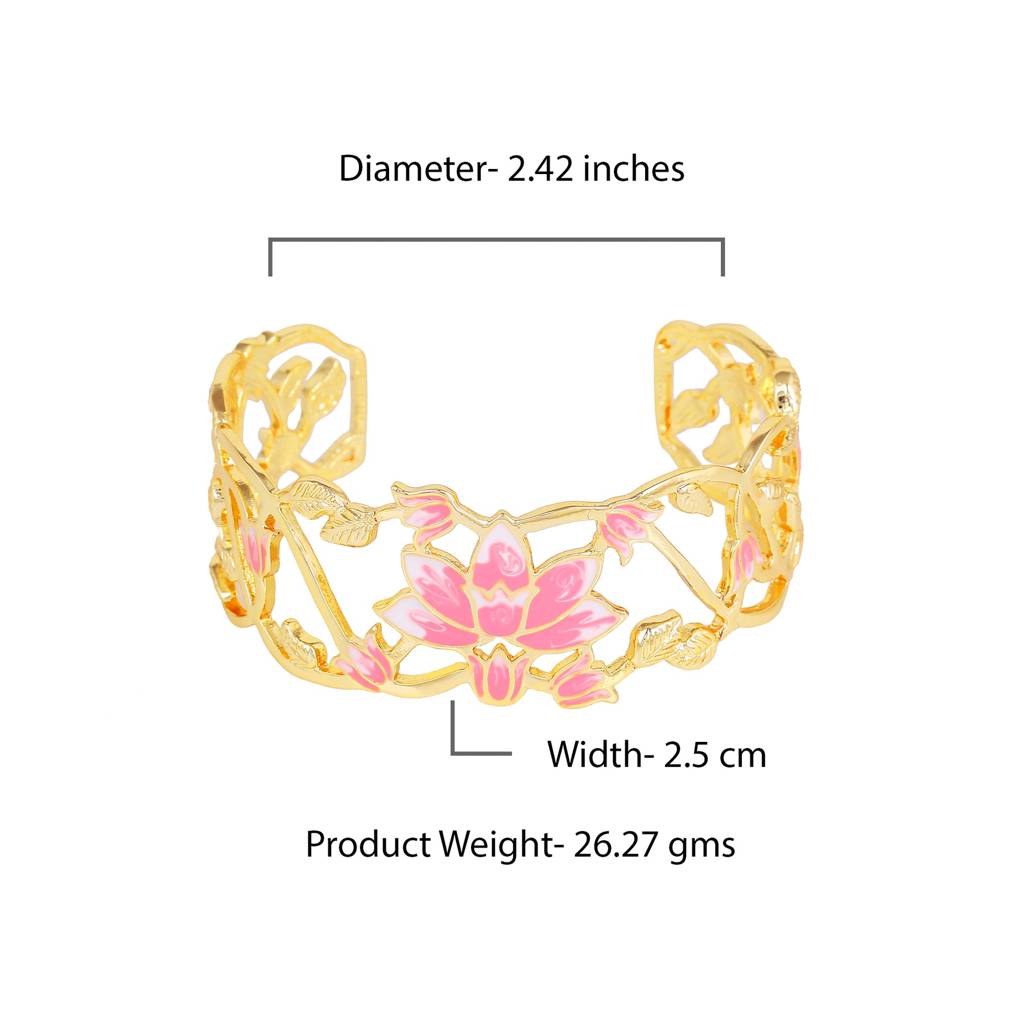 Estele Gold Plated Pink Enamel Lotus Designer Gorgeous Cuff Bracelet For Girl'S & Women : AD-059-IGBR