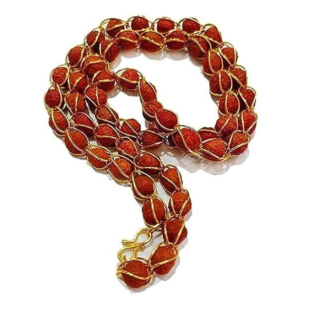 Elegant Gold Tone Rudraksha Mala Necklace Perfect For Devotional & Festive Wear For Men : OSAK015-IGBRNCHAIN