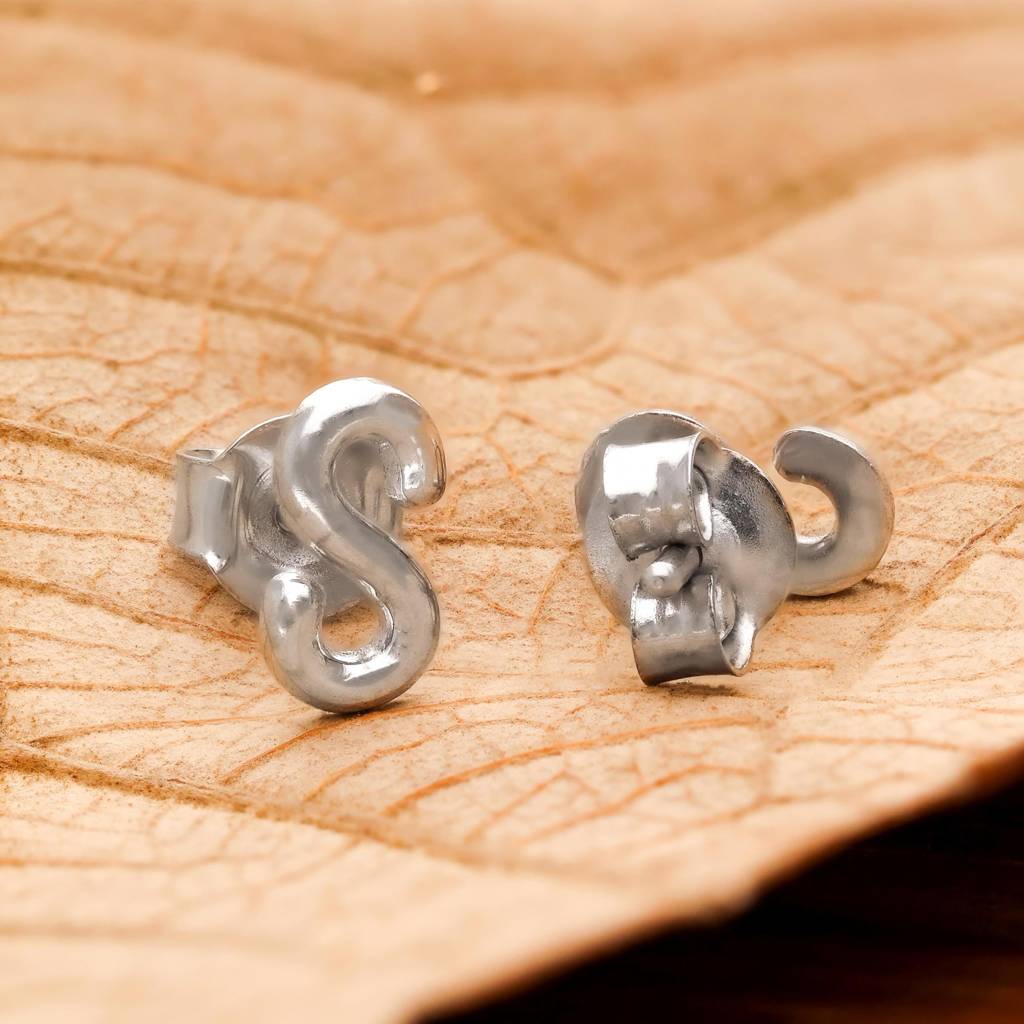 925 Silver S Initial Stud Earrings | Alphabet Letter Jewelry Gift : SE_000862
