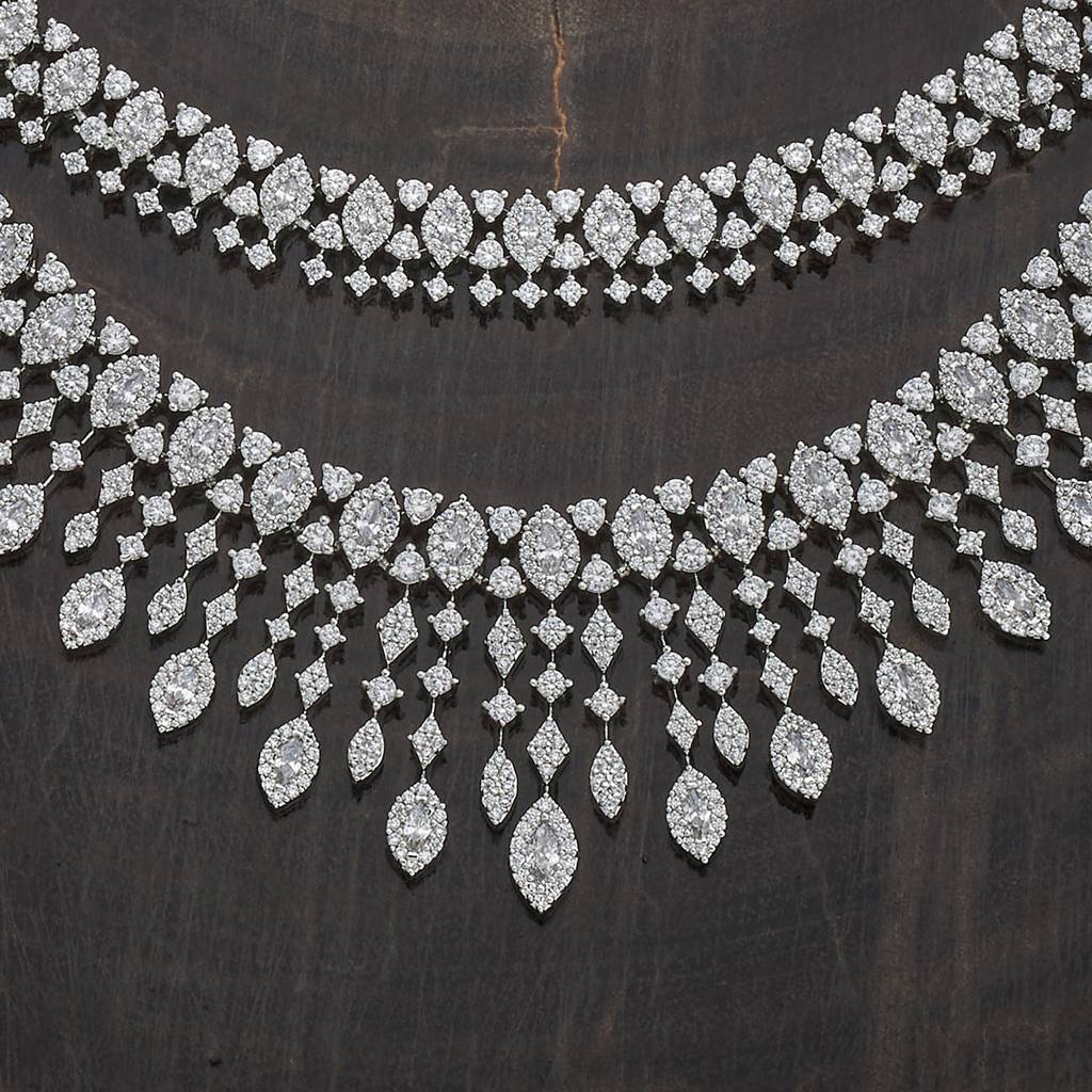 White Plated Party Zircon Necklace Set-426382 : 426382