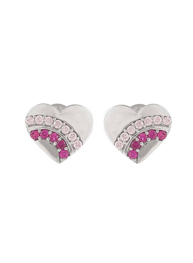 Valentine'S Day Collection Pink And Silver Cz Heart Stud Earrings : 8905124492859