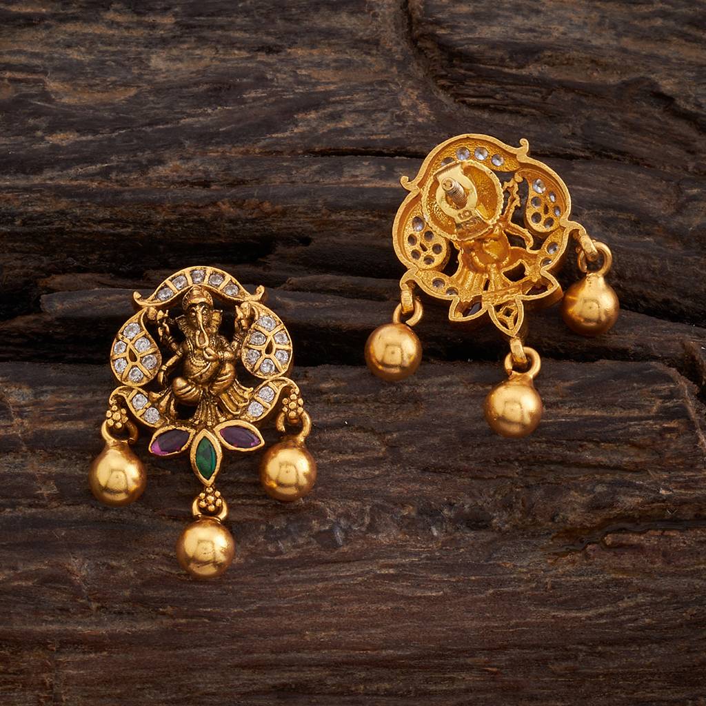 Kushal'S Fashion Jewellery Ruby-Green Gold-Plated Ethnic 92.5 Pure Silver Temple Studs-163729 : 426321