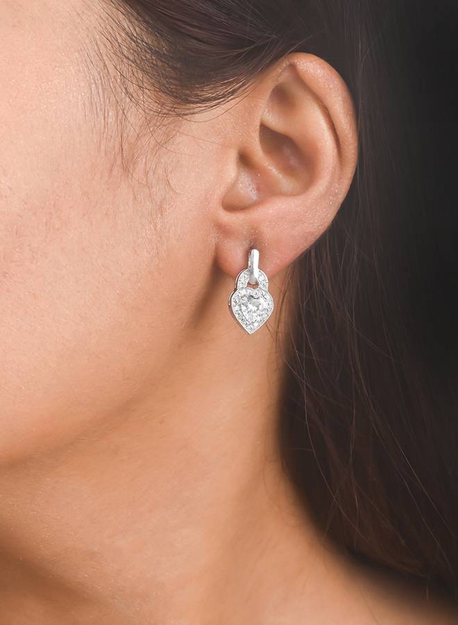 925 Sterling Silver Cz Sea Green Stone Heart Shaped Drop Earrings : 8905124441468