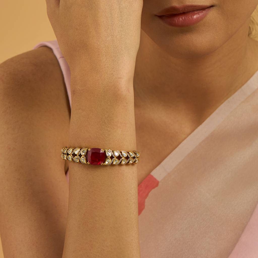 Kushal'S Fashion Jewellery Victorian-Plated Zircon Diamond Studded Bangle-Style Bracelet-178288 : 426936