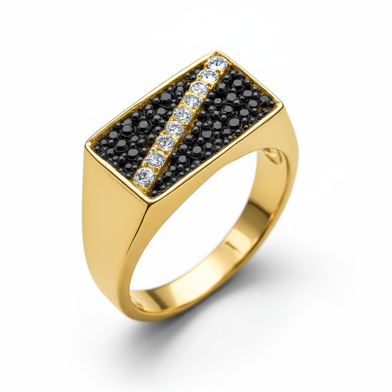 High-Contrast Black & Moissanite Bar Ring Band : TGDMR-05-R-23