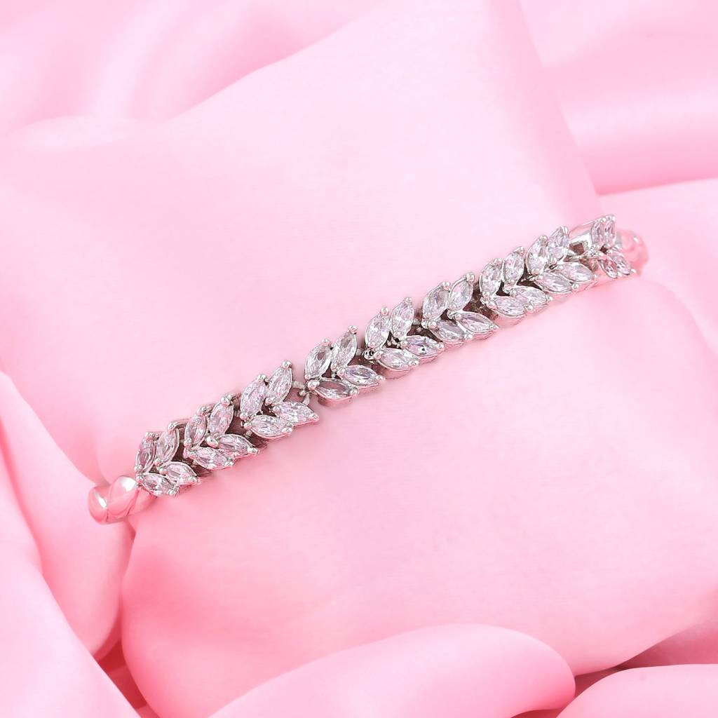 Estele Rhodium Plated Cz Leaf Designer Bracelet For Women : AD-048-IRBR
