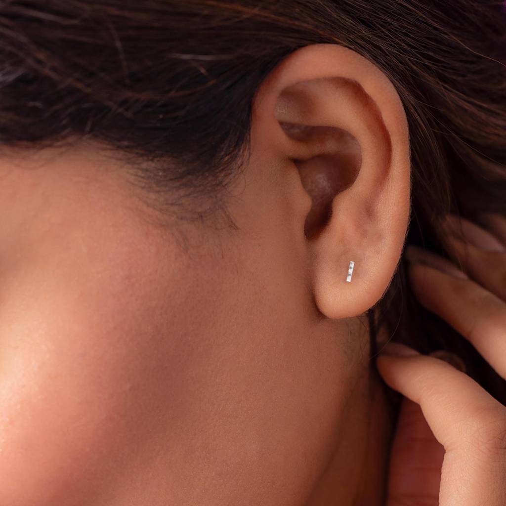 925 Silver Bar Stud Earrings | Minimal Geometric Jewelry Gift : SE_000818