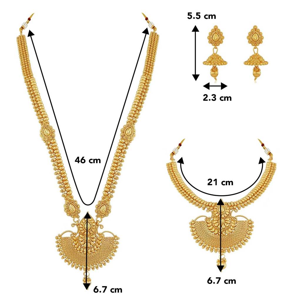 Traditional Ethnic Gold Plated Maharashtrian Celebration Wear Bridal Choker Long Haram Necklace With Jhumka Earrin : PF04BR328