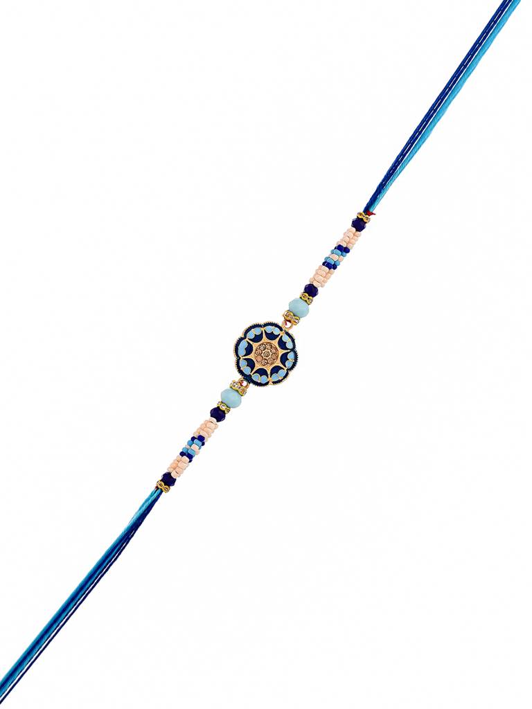 Blue Enamelled And Beaded Men'S Rakhi For Brother | Blue Enamelled And ...