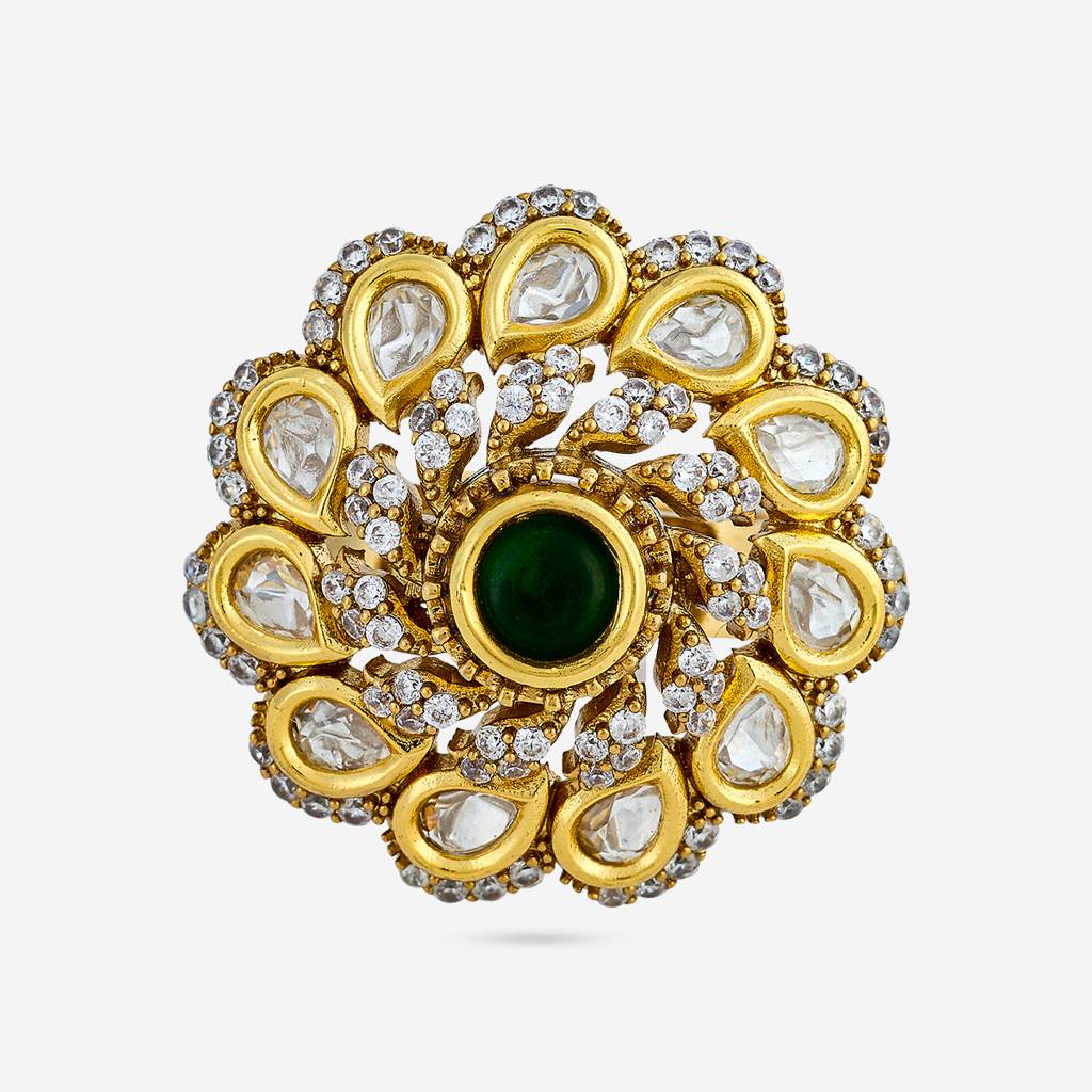 Green Victorian Plated Ethnic Kundan Finger Ring -447488 : 447488