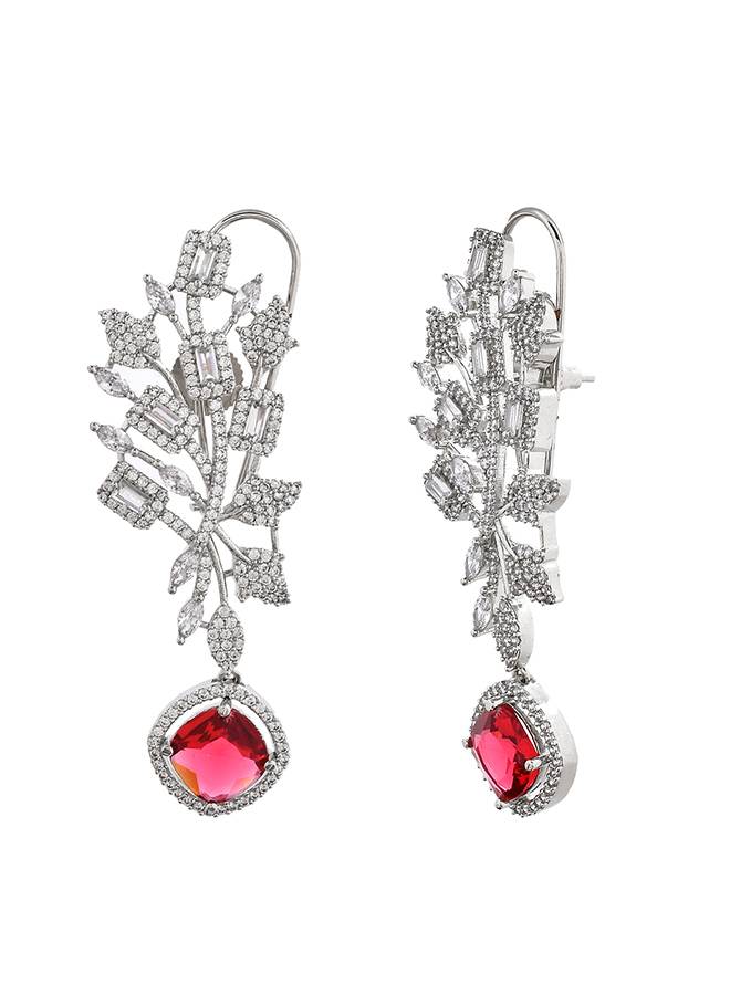 Sparkling Elegance Red Curved Cz Studded Earings : 8905124499636