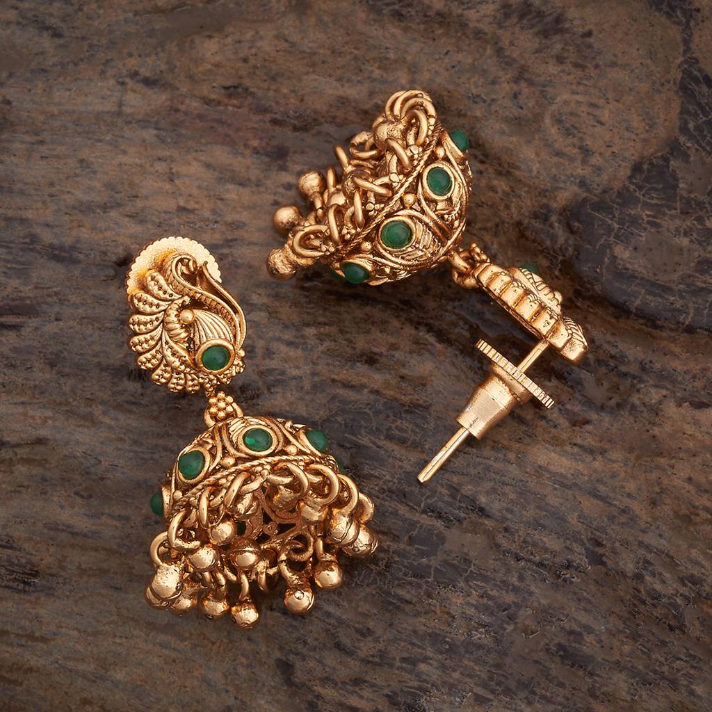 Gold-Plated Ethnic Antique Jhumkas - 422473 : 422474