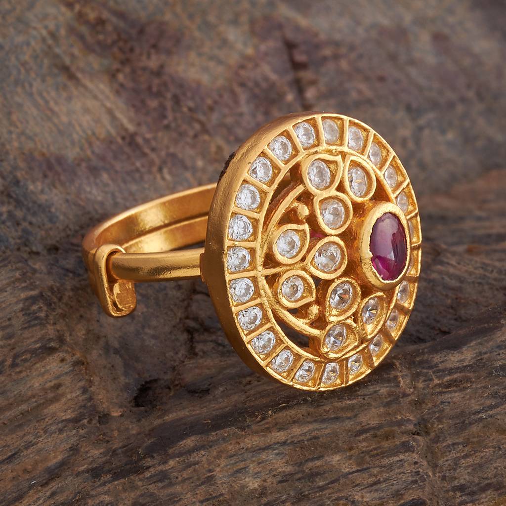 Kushal'S Fashion Jewellery Ruby Gold-Plated Ethnic 92.5 Pure Silver Temple Rings-148683 : 413156