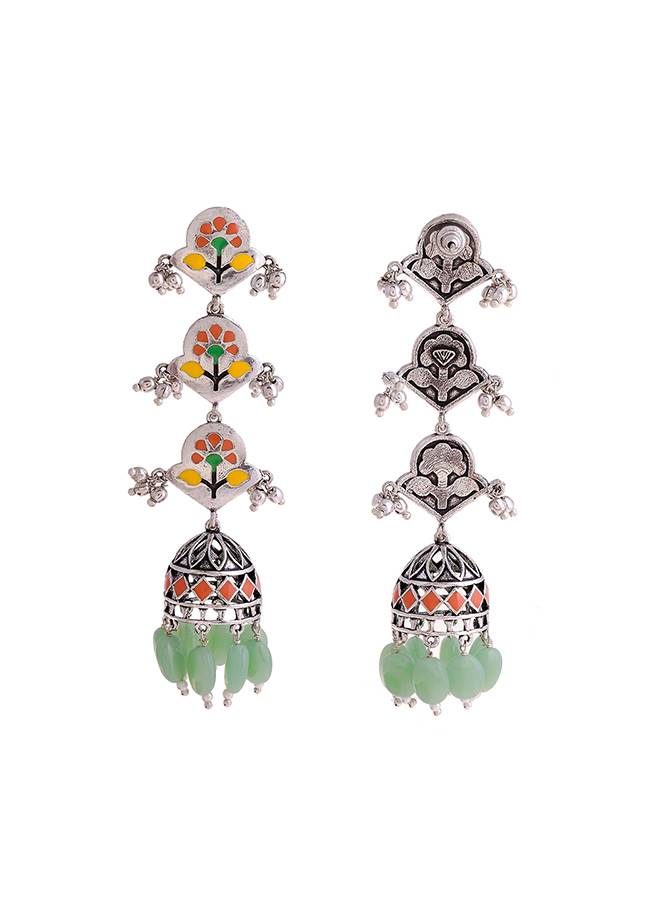 Bagh E Fiza Pastel Jhumka Layered Earrings : 8907617929293
