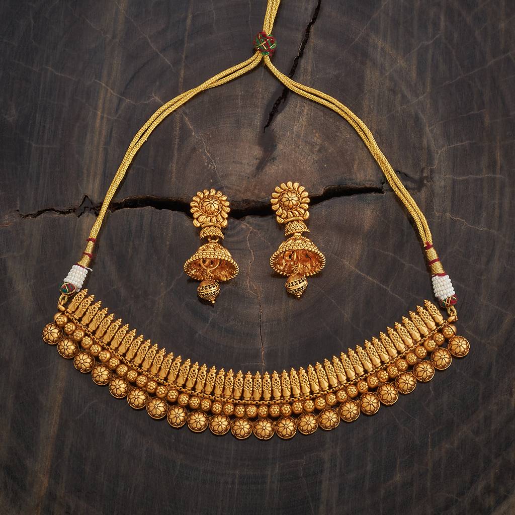 Kushal'S Fashion Jewellery Na Gold-Plated Ethnic Antique Jewellery Set -182779 : 436357