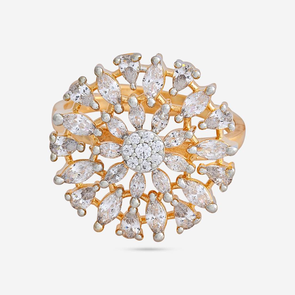 White Plated Party  Zircon Finger Ring-442724 : 442724