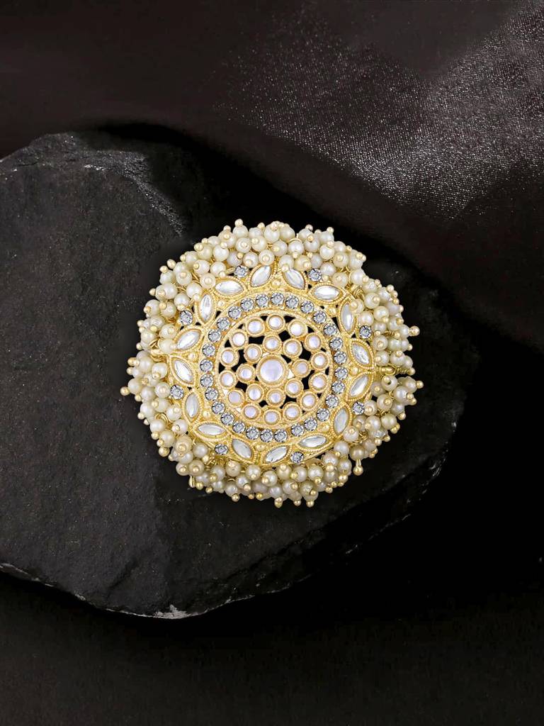 Gold Plated Kundan & Beads Studded Round Hair Bun Pin Fashion Head Accessories For Women & Girls (1 Pc) : PF09HJ019W