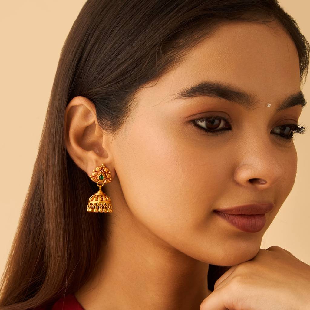 Kushal'S Fashion Jewellery Green Gold-Plated Ethnic 92.5 Pure Silver Temple Jhumkas-174142 : 417971