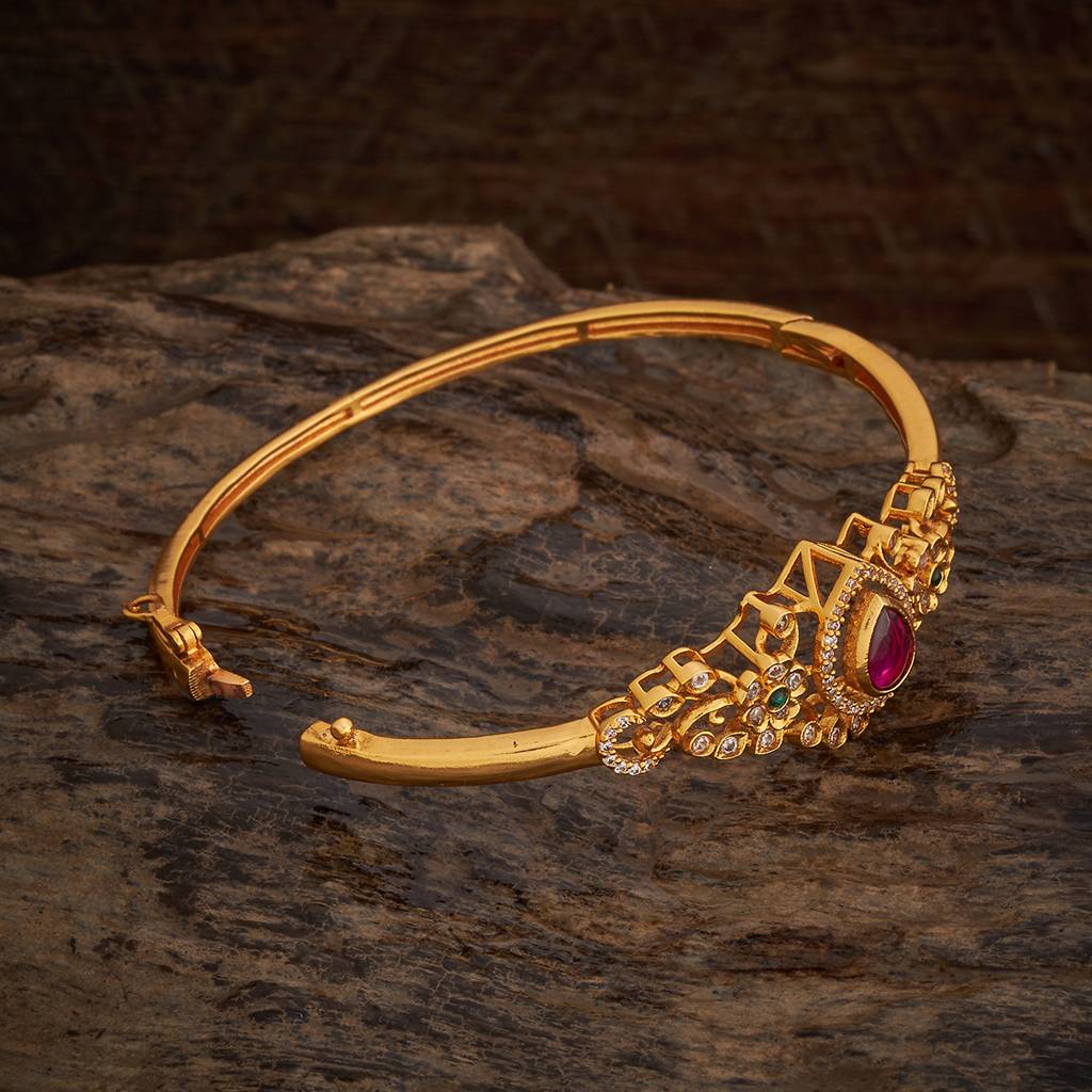 Kushal'S Fashion Jewellery Ruby-Green Gold-Plated Synthetic Stones Ethnic Antique Kada-181261 : 433385