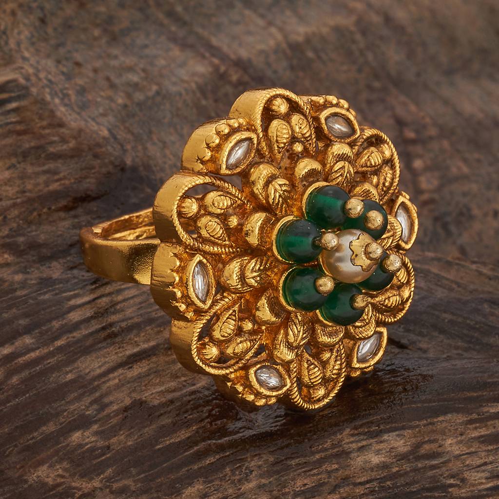 Kushal'S Fashion Jewellery Green Gold-Plated Ethnic Antique Finger Ring-185140 : 441972