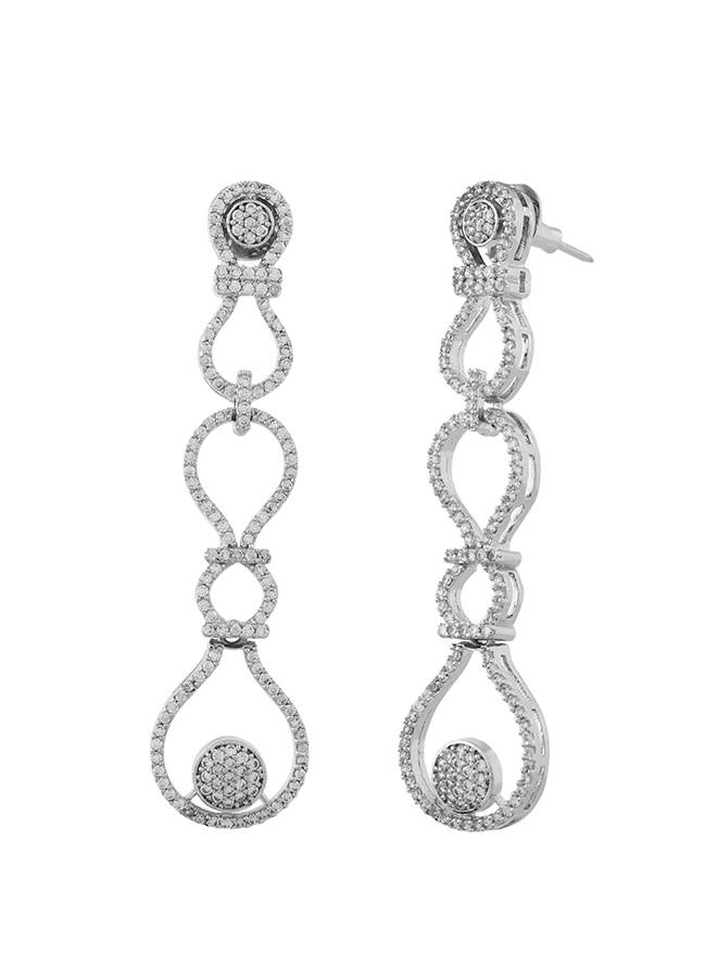 Sparkling Elegance Glamorous Loops American Diamond Long Dangler Earrings : 8905124528541