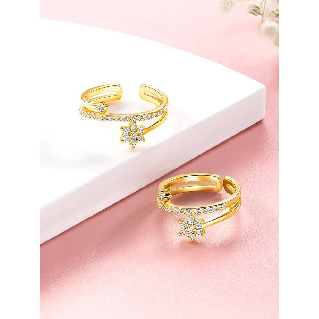 Cubic Zirconia Studded Fancy Toe Ring Adjustable Bichiya Stylish Fashion Jewellery Gift For Women-Pf30Tr34 : PF30TR34W