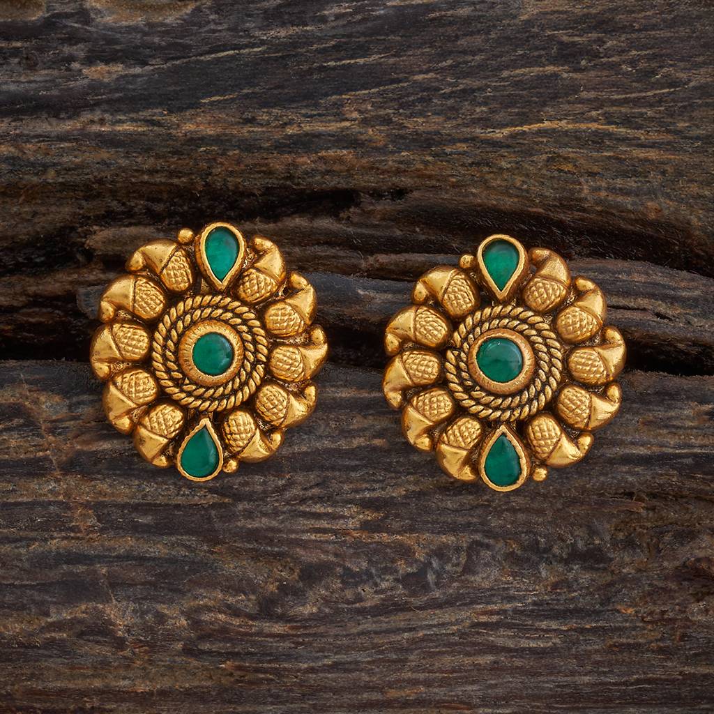 Kushal'S Fashion Jewellery Oxidised Gold-Plated Ethnic 92.5 Pure Silver Temple Studs-177427 : 425367