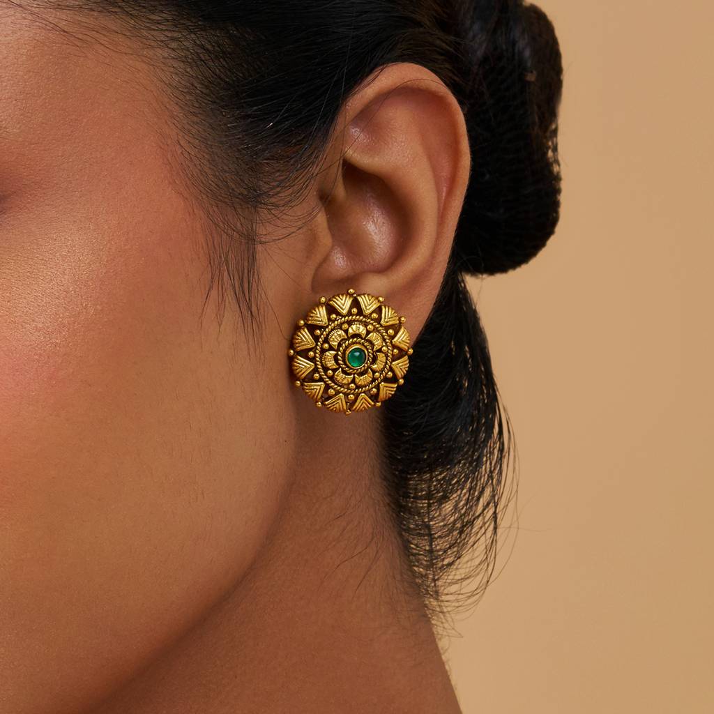 Kushal'S Fashion Jewellery Oxidised Gold-Plated Ethnic 92.5 Pure Silver Temple Studs-177449 : 425380