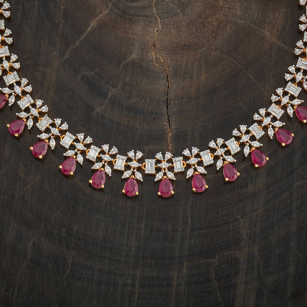 Kushal'S Fashion Jewellery Ruby Rhodium Gold-Plated Party Zircon Antique Necklace Set-182033 : 434793
