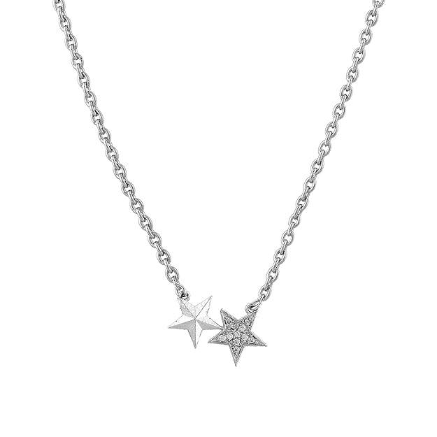 Rhodium Finish Double Star Pendant Necklace With Crystal Detailing For Women & Girls : OSAK038-IRWEPENDANT