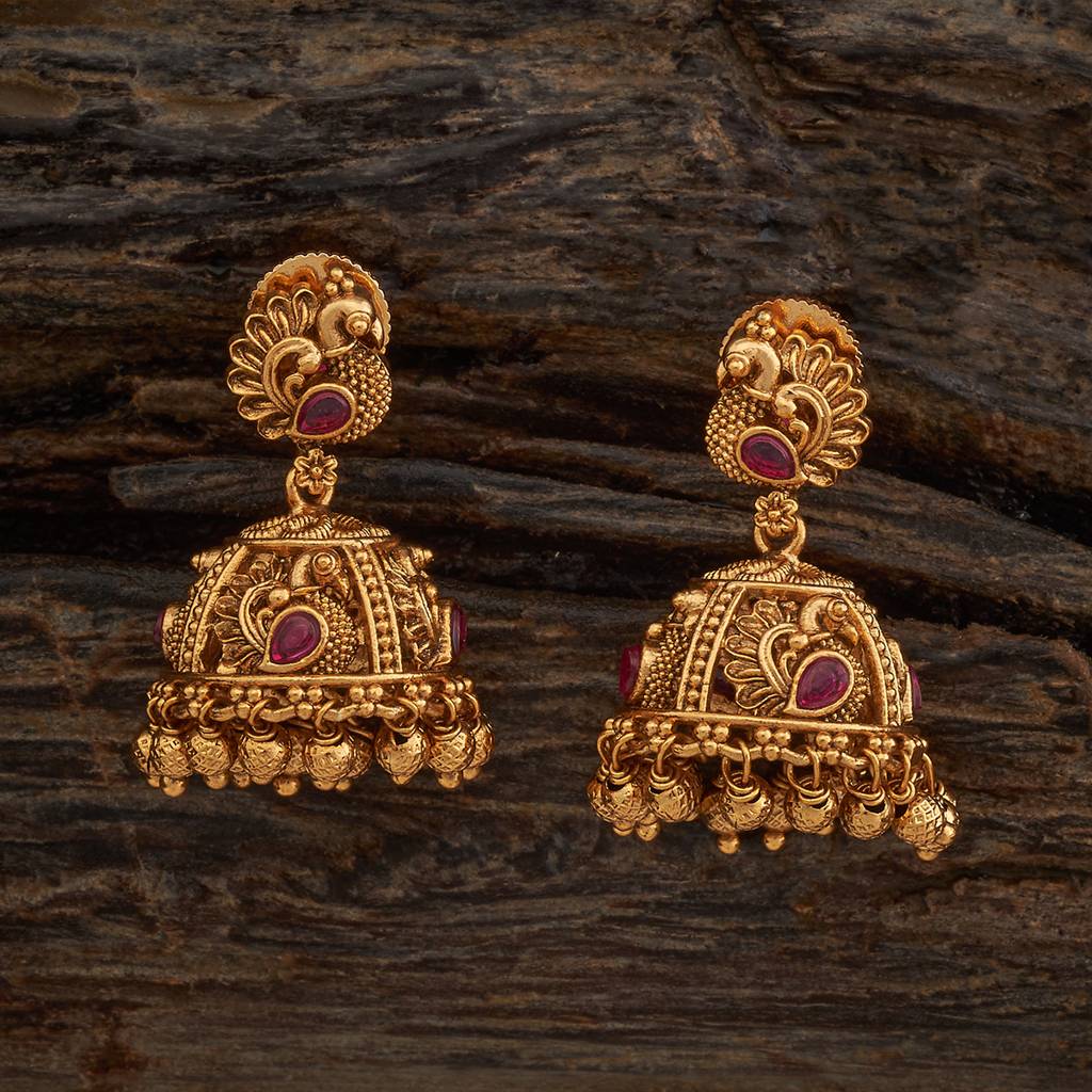 Kushal'S Fashion Jewellery Ruby Gold-Plated Ethnic Antique Earring Jhumkas-181482 : 433679