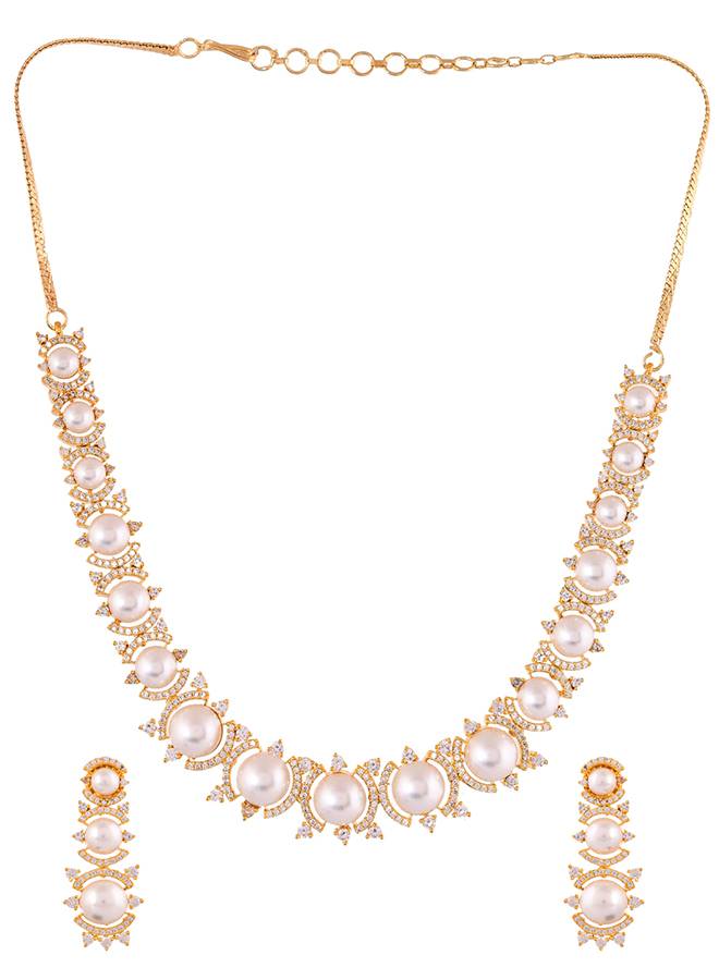 Sparkling Elegance Pearl Elegance American Diamond Necklace Set : 8905124527285