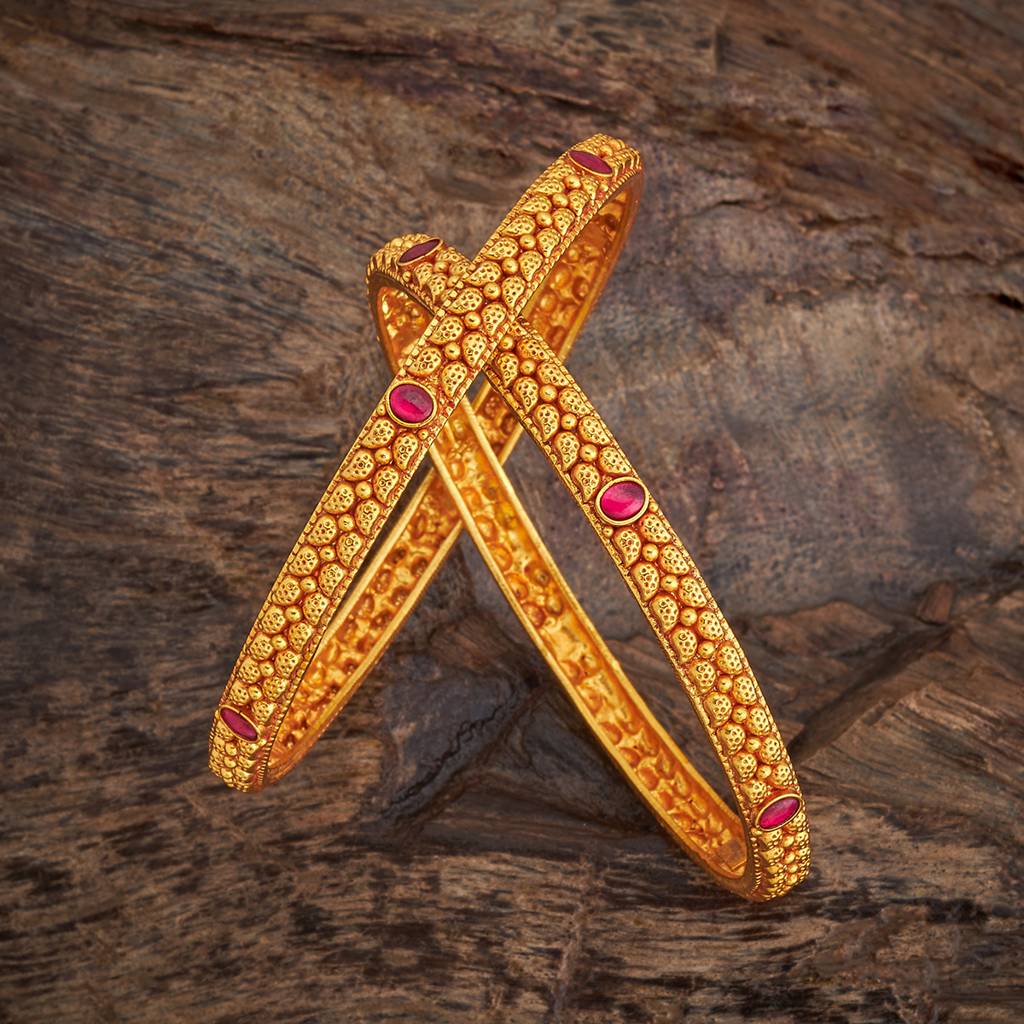 Kushal'S Fashion Jewellery Set Of 2 Pure Silver Stone-Studded Gold-Plated Temple Bangles : 431320