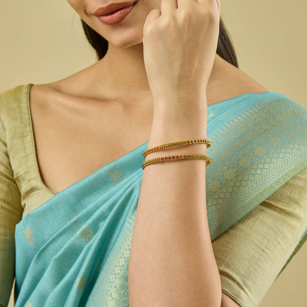 Kushal'S Fashion Jewellery Ruby Gold-Plated Ethnic Antique Bangle-182608 : 436015